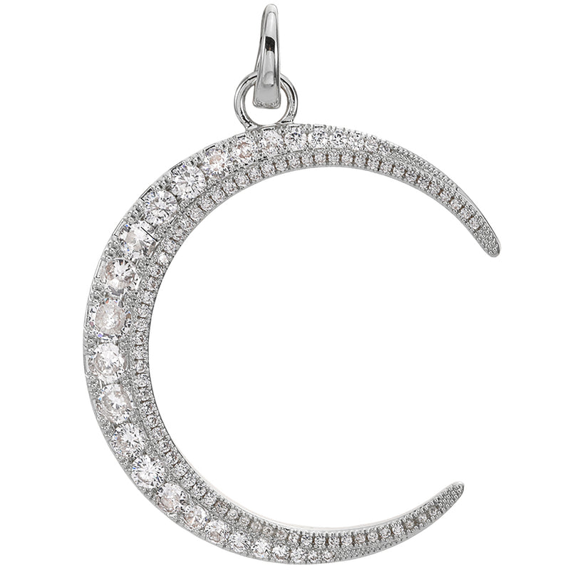 Crystal Dream CZ Crescent Moon Open Ring Charm (Sterling Silvertone)