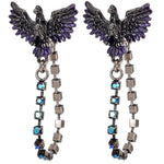 Crystal Raven Back To Front Pierced Earrings (Silver Ox)