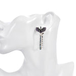 Crystal Raven Back To Front Pierced Earrings (Silver Ox)