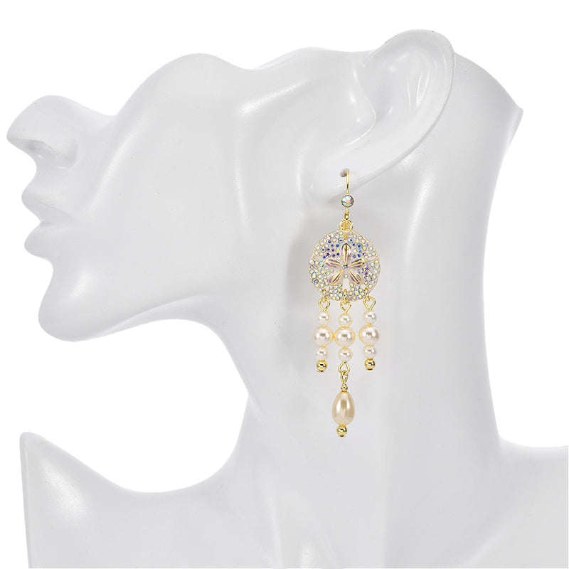Ocean Dream Pearl & Sand Dollar Leverback Earrings (Goldtone)