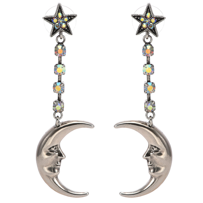 Moon Magic Pierced Earrings (Antique Silvertone)