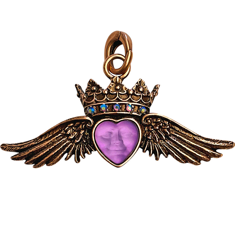 "One Of A Kind" Queen Of Hearts Angel Wing Open Ring Charm (Copper Ox)