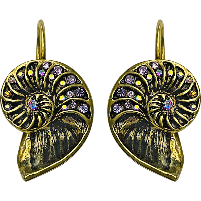 "One Of A Kind" Nautilus 21mm Leverback Earrings (Brasstone)