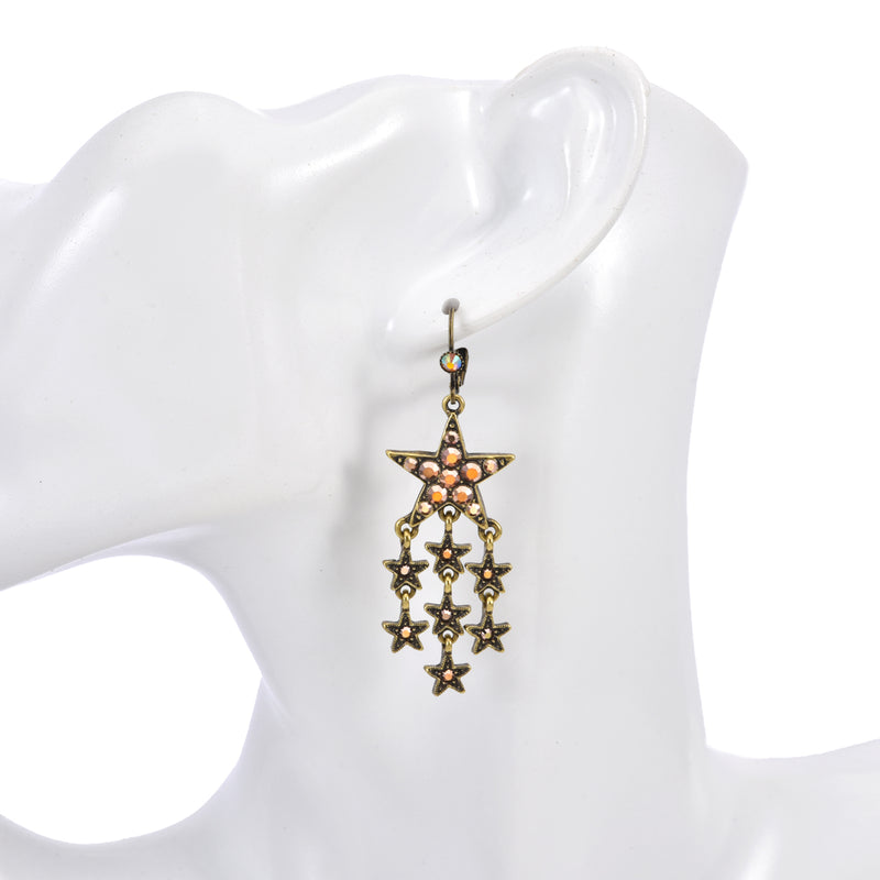 Star Shower Leverback Earrings (Brasstone)