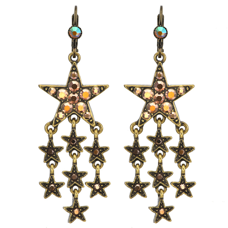 Star Shower Leverback Earrings (Brasstone)