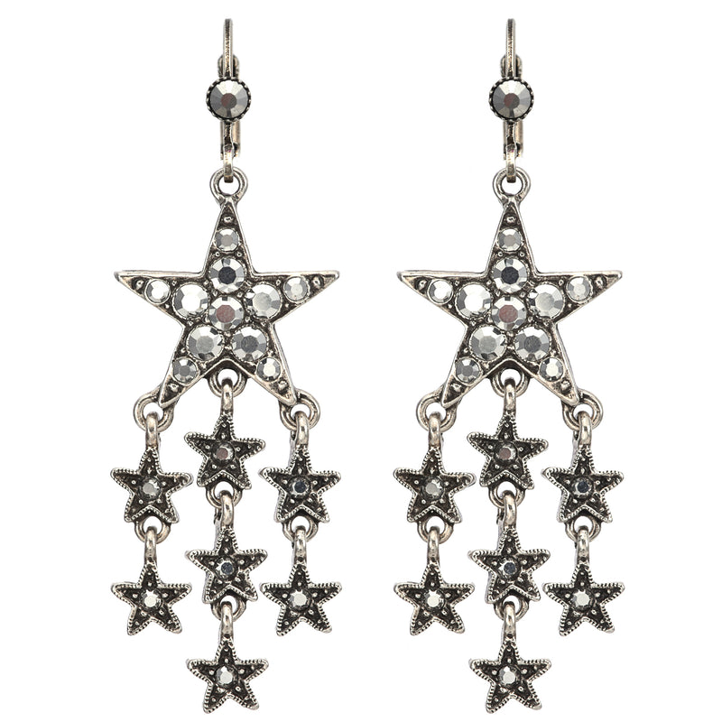 Star Shower Leverback Earrings (Silver Ox)