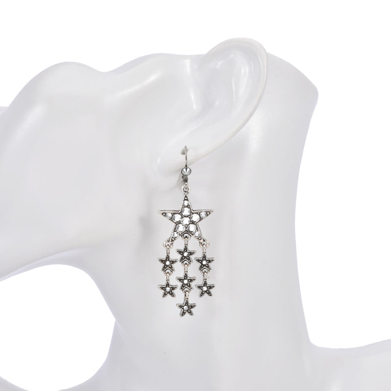 Star Shower Leverback Earrings (Silver Ox)