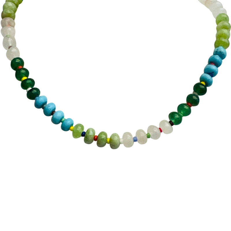 "One Of A Kind" Protection Multi Gem  Necklace (Goldtone)