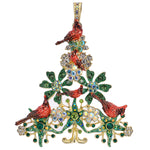 Precious Memories Cardinal Holiday Tree Foldover Pendant (Goldtone)