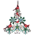 Precious Memories Cardinal Holiday Tree Foldover Pendant (Sterling Silvertone)
