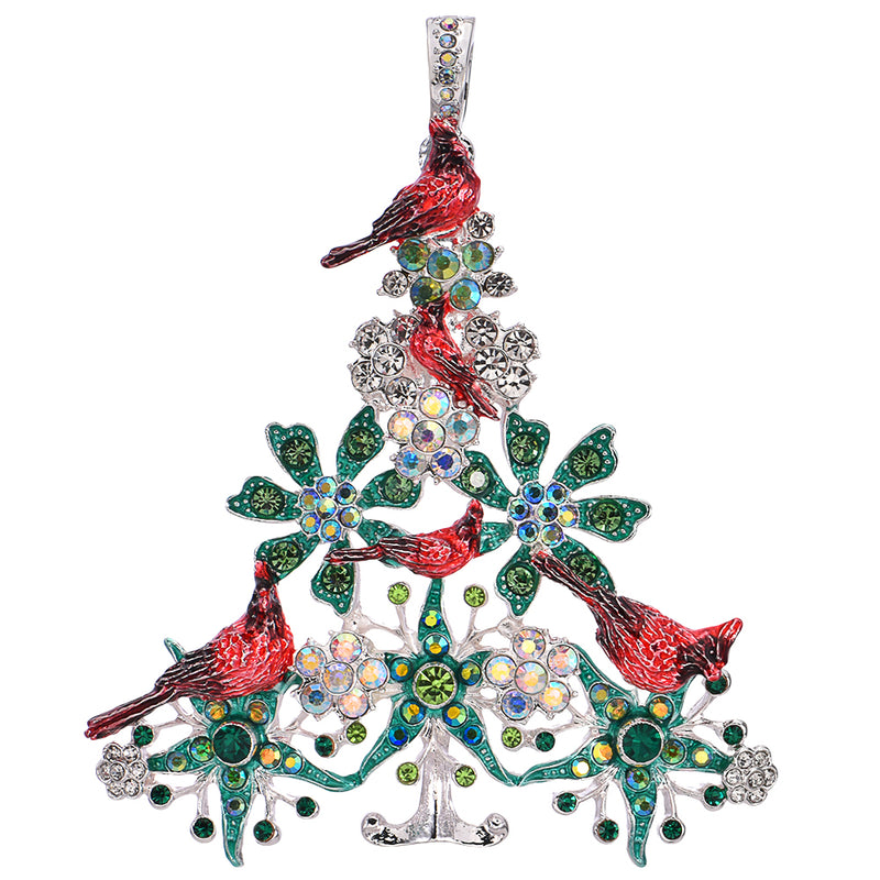 Precious Memories Cardinal Holiday Tree Foldover Pendant (Sterling Silvertone)