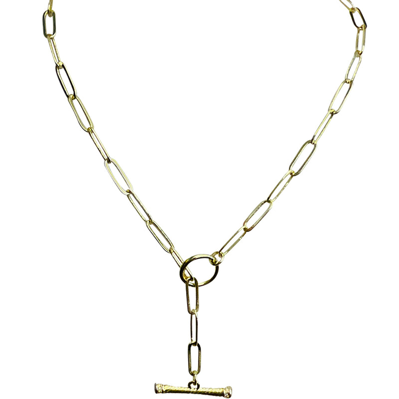 "One Of A Kind" Paper Clip Chain Toggle Necklace (Goldtone)
