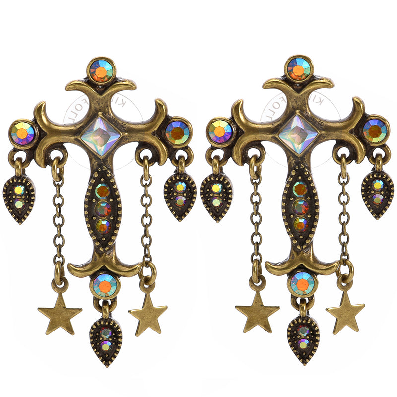 Mystical Cross Pierced Earrings (Brass Ox)