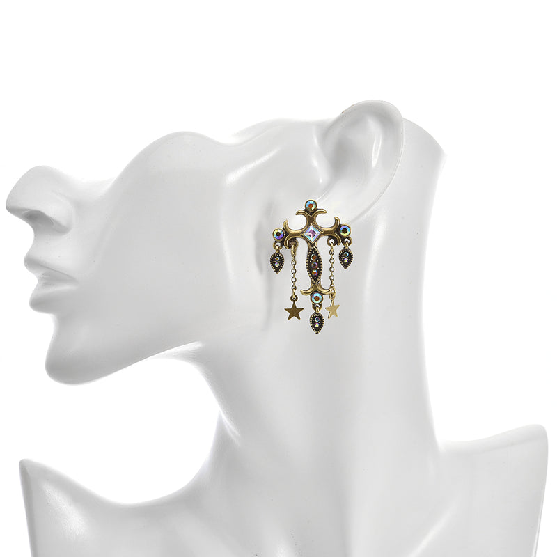Mystical Cross Pierced Earrings (Brass Ox)