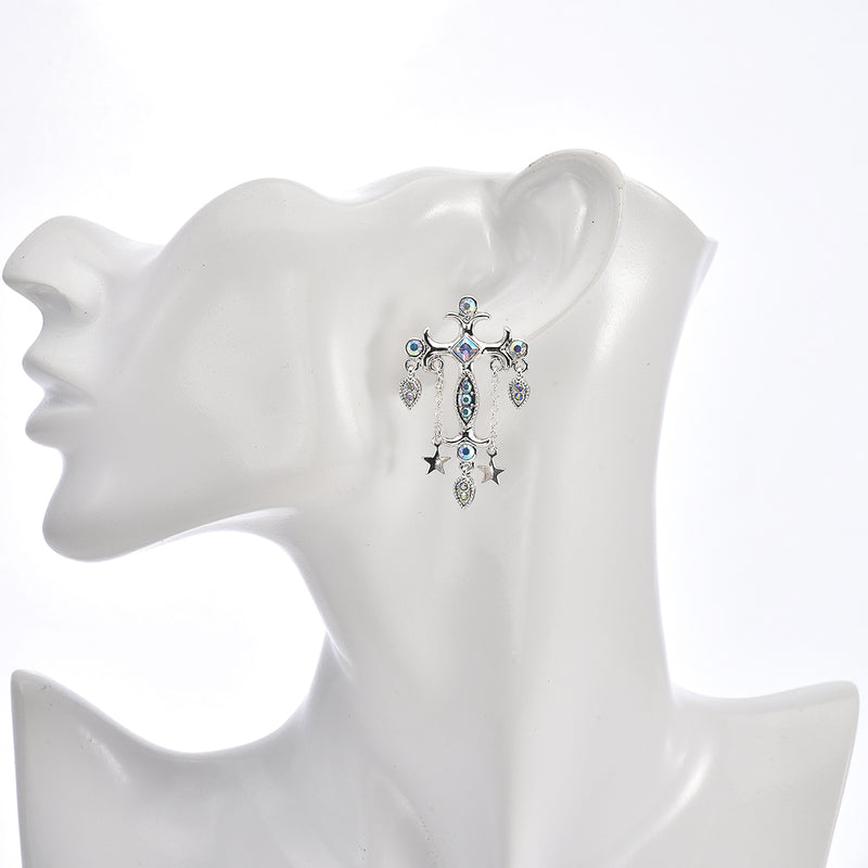 Mystical Cross Pierced Earrings (Sterling Silvertone)