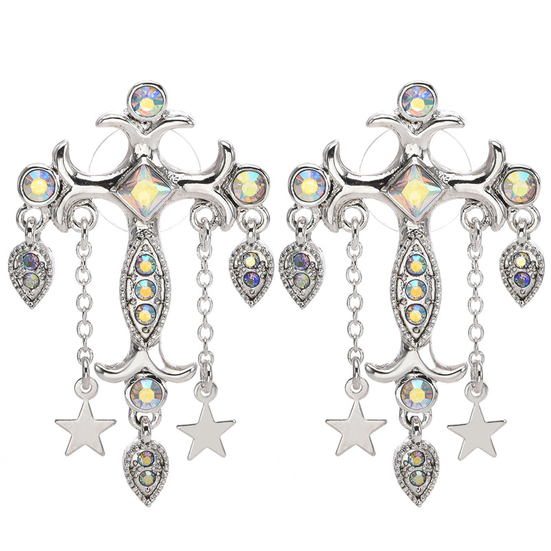 Mystical Cross Pierced Earrings (Sterling Silvertone)