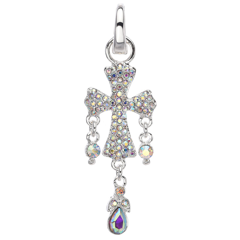 Mythical Crystal Cross Open Ring Charm (Sterling Silvertone)
