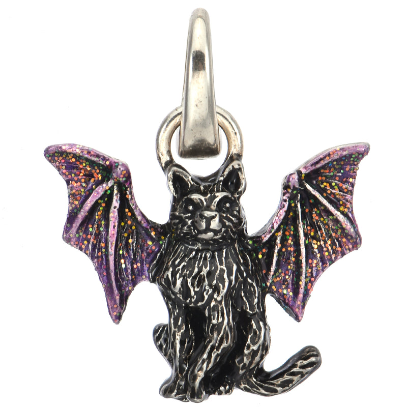 Baby Bat Cat Open Ring Charm (Silver Ox)