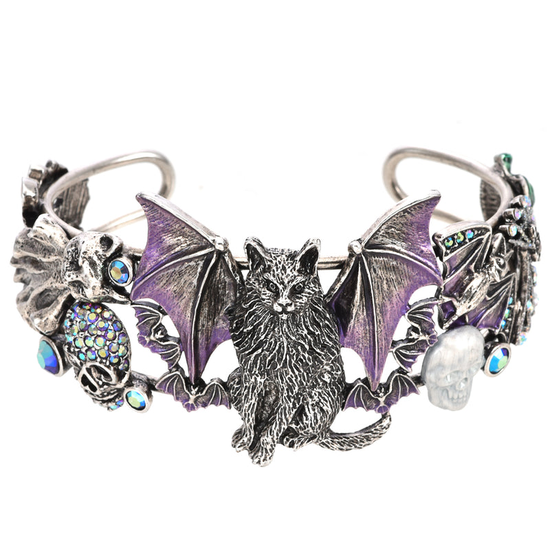 Bat Cat Cuff Bracelet (Silver Ox)