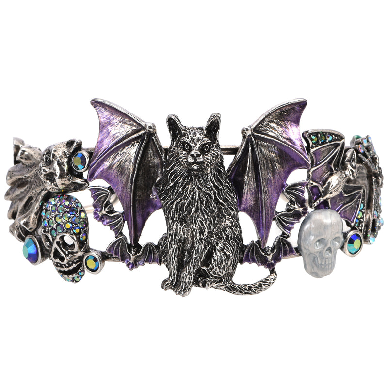 Bat Cat Cuff Bracelet (Silver Ox)