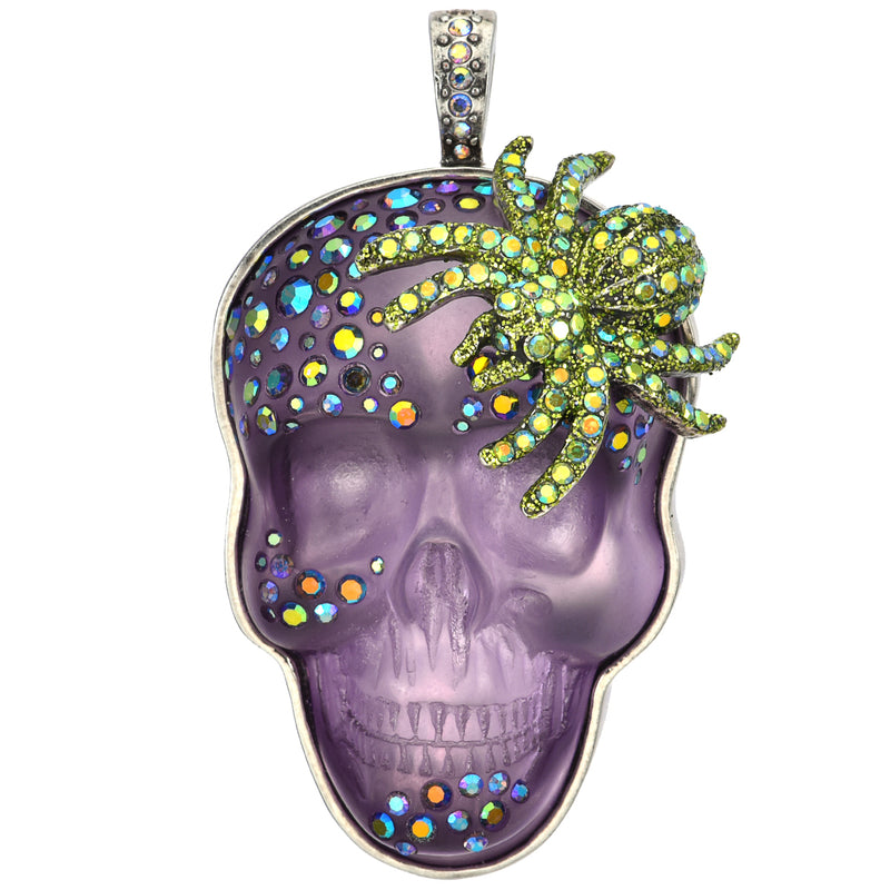 Crystal Skull Night Crawler Fold Over Pendant With FREE Twister Sister 30" Cord Necklace(Silver Ox)