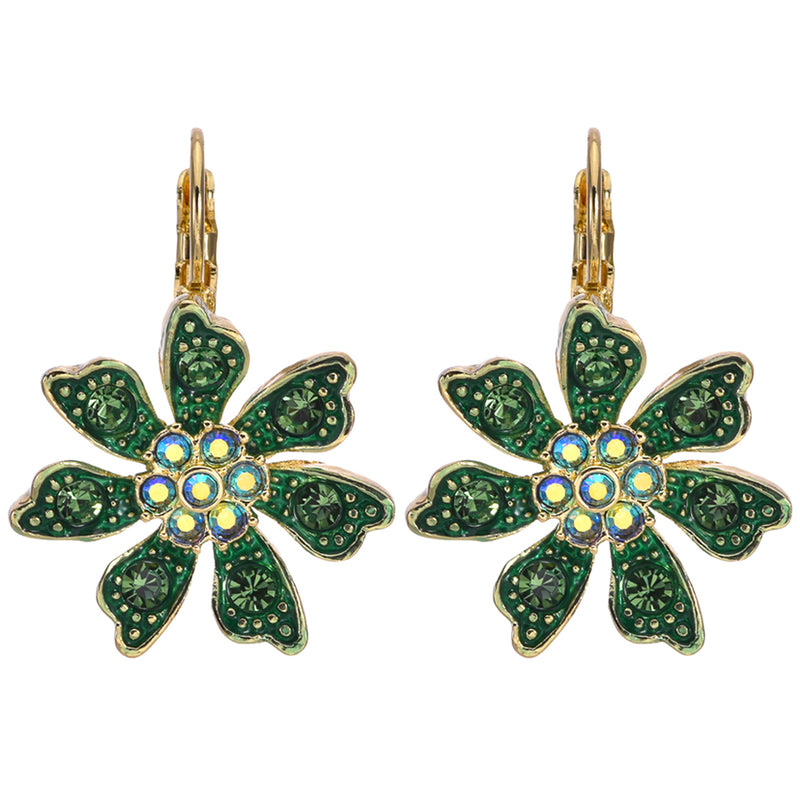 Precious Memories Flower Leverback Earrings (Goldtone)