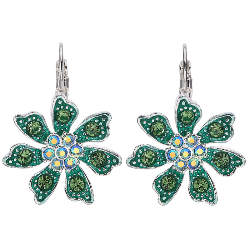 Precious Memories Flower Leverback Earrings (Sterling Silvertone)
