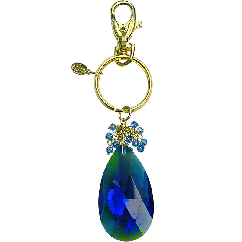 "One Of A Kind" Crystal Teardrop Keychain Charmer (Goldtone/Blue)