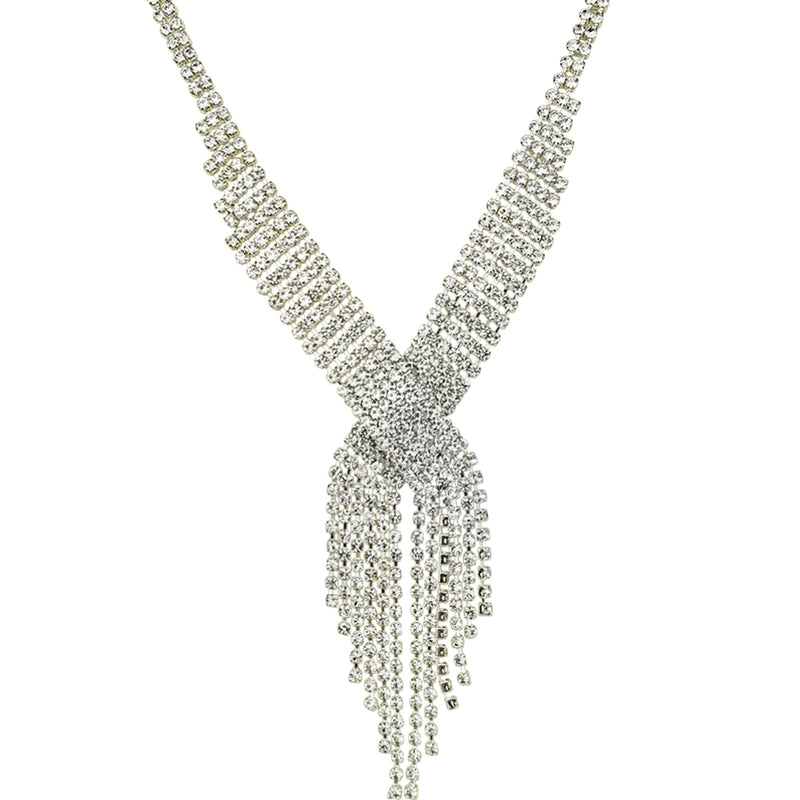 Waterfall Lap Of Luxury Rhinestone Necklace (Sterling Silvertone)