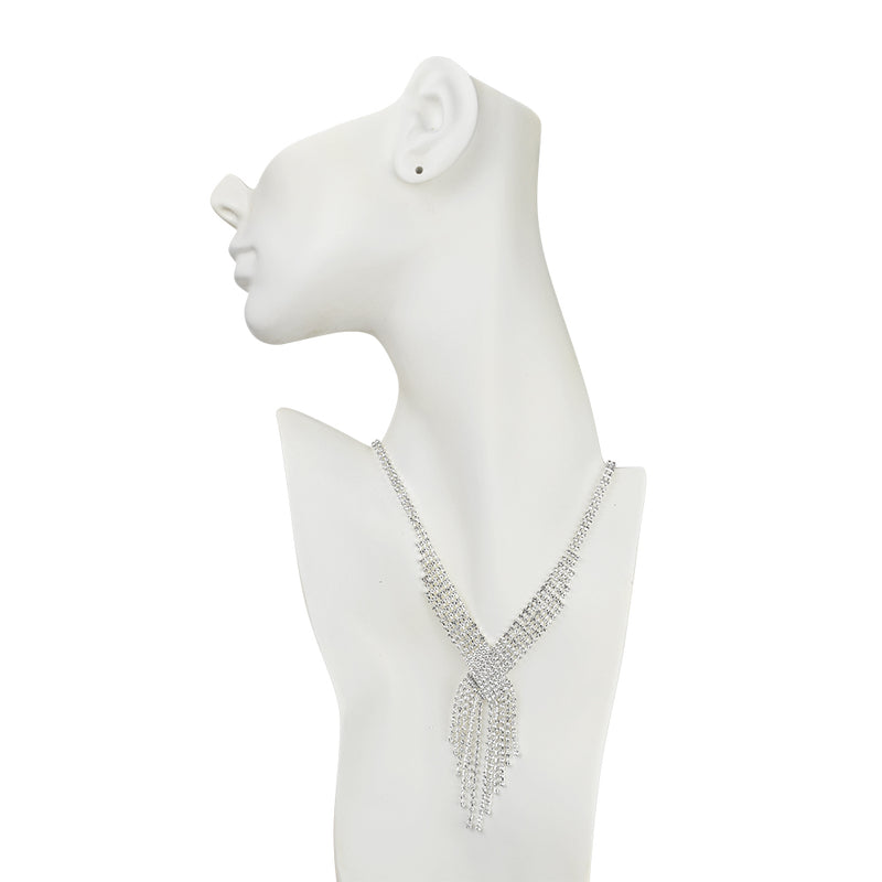 Waterfall Lap Of Luxury Rhinestone Necklace (Sterling Silvertone)