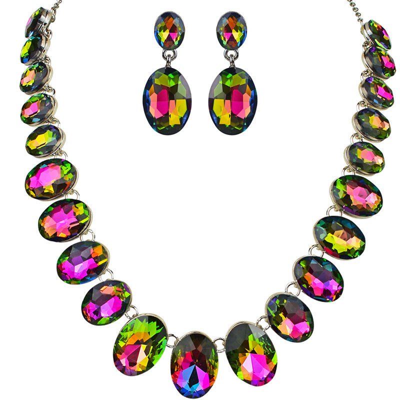 Mystic Vitrial Empress Necklace & Earrings Set (Silvertone)