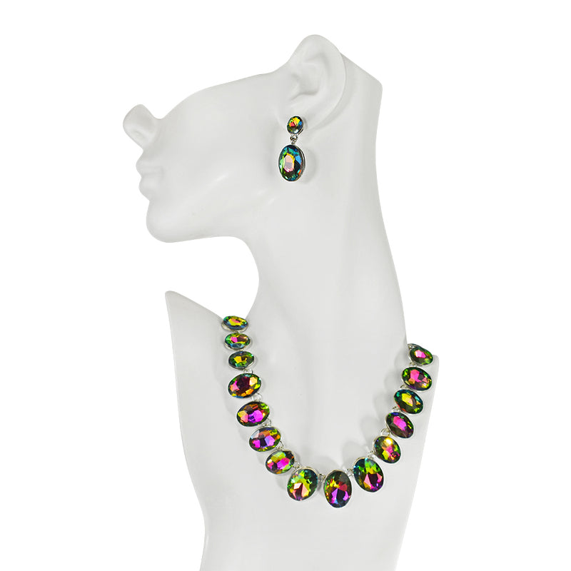 Mystic Vitrial Empress Necklace & Earrings Set (Silvertone)