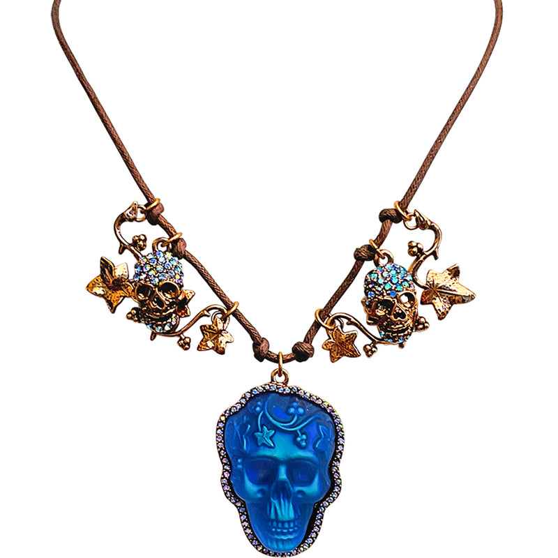 "One Of A Kind" Enchanted Forest Glass Skull Cord Necklace (Coppertone)