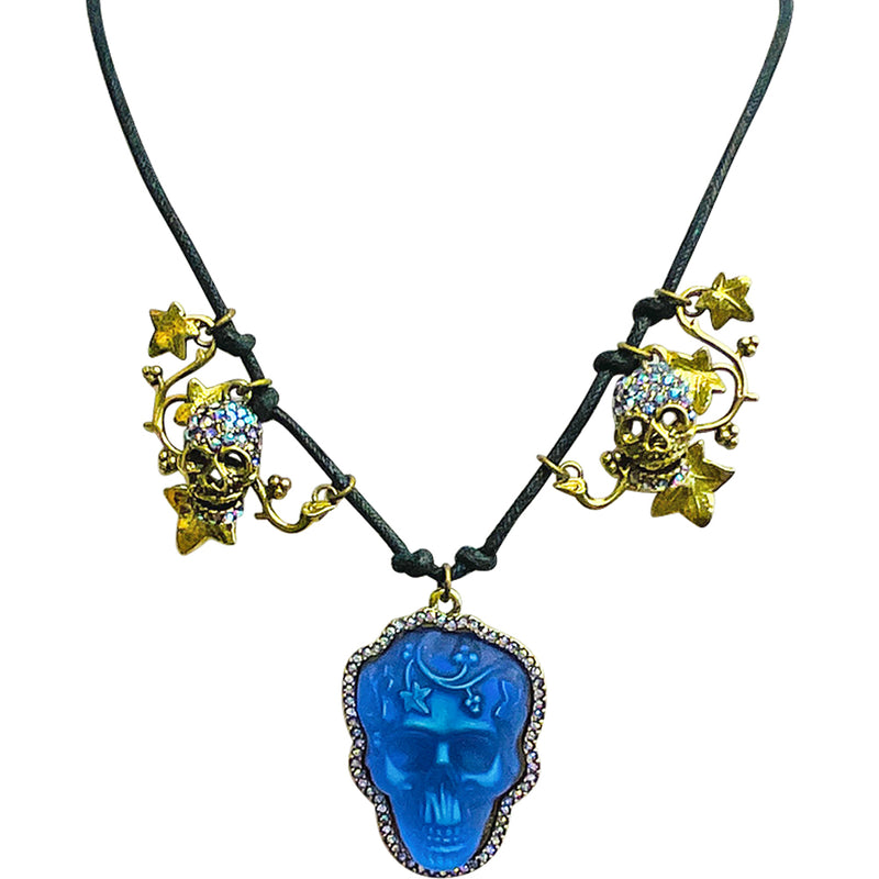 "One Of A Kind" Enchanted Forest Glass Skull Cord Necklace (Brasstone)