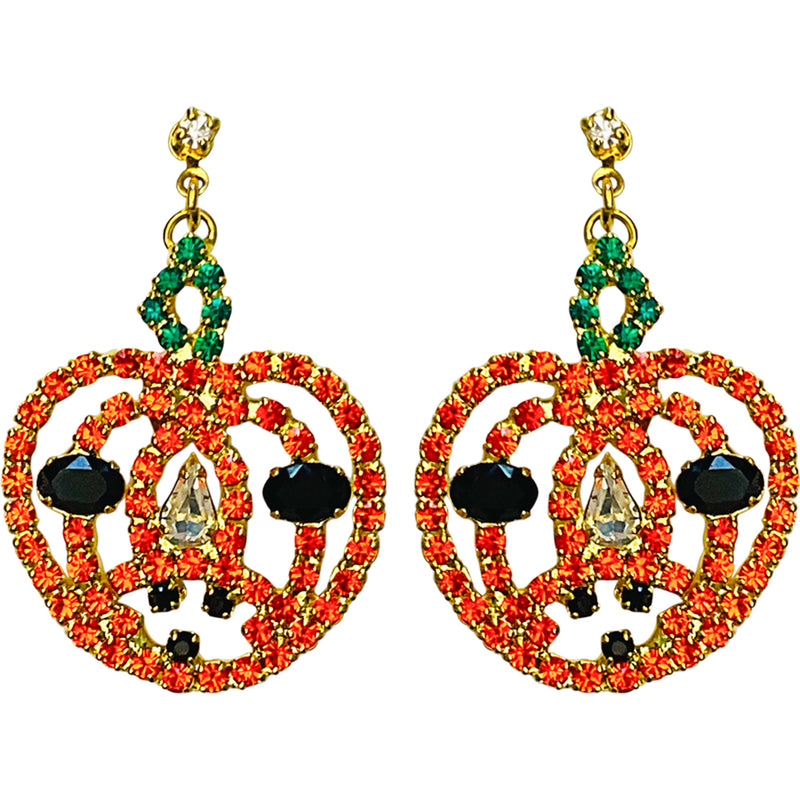"One Of A Kind" Pumpkin Patch Rhiinestone Pierced Earrings (Goldtone)