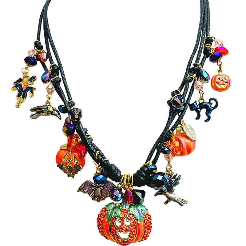 Jack Flash Pumpkin Patch Cord Necklace (Goldtone)