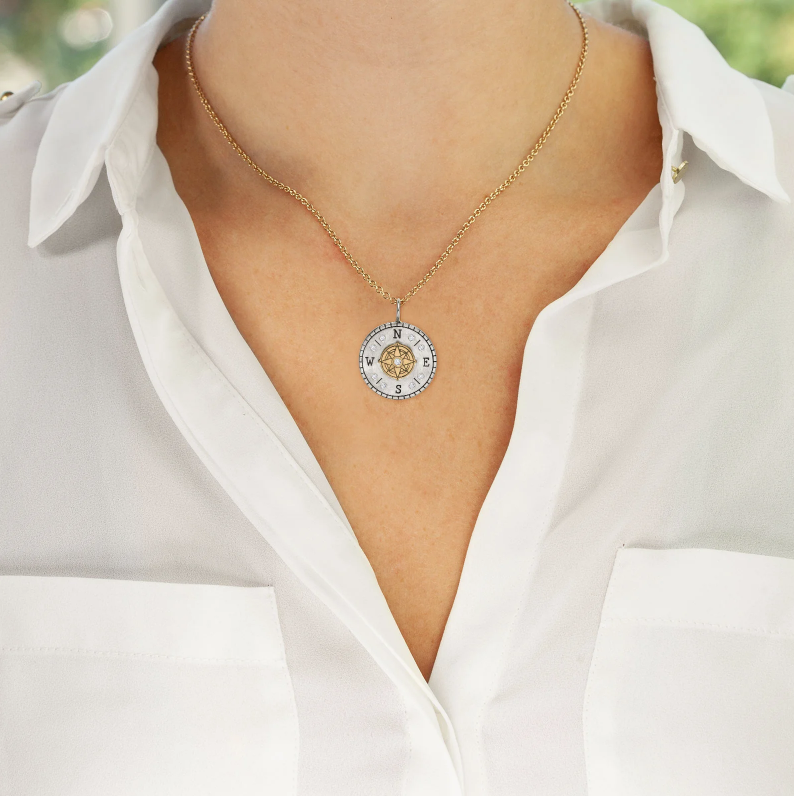 Heather B. Moore Silver Raised Compass Round Charm