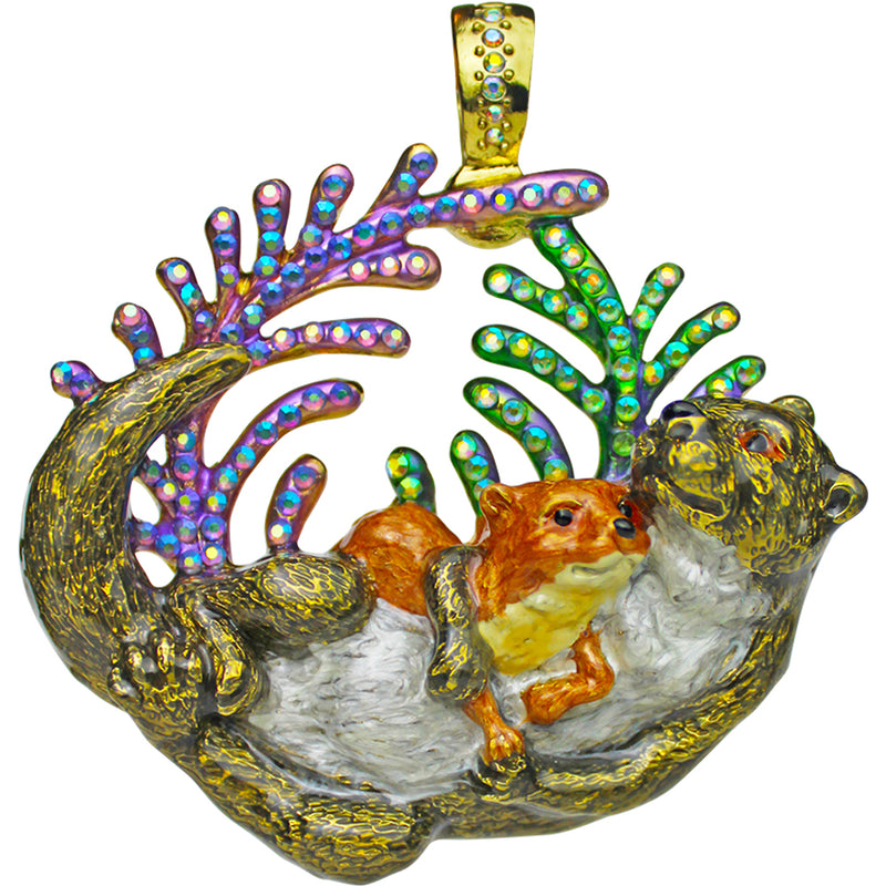 "One Of A Kind" Snuggling Otters Foldover Pendant (Goldtone)