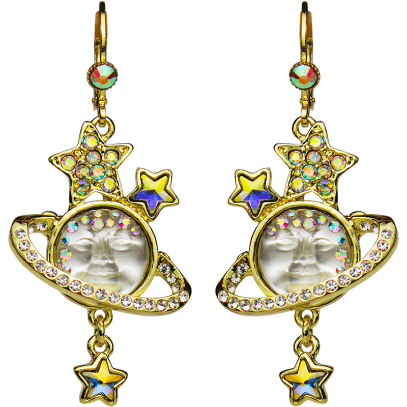 "One Of A Kind" Solar Galaxy Goddess Leverback Earrings (Goldtone)