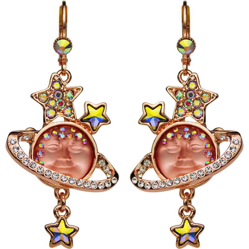 "One Of A Kind" Solar Galaxy Goddess Leverback Earrings (Rose Goldtone)