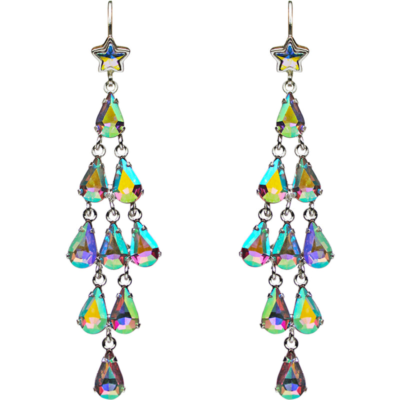 "One Of A Kind" Star Drops Leverback Earrings (Sterling Silvertone/Purple Ab)