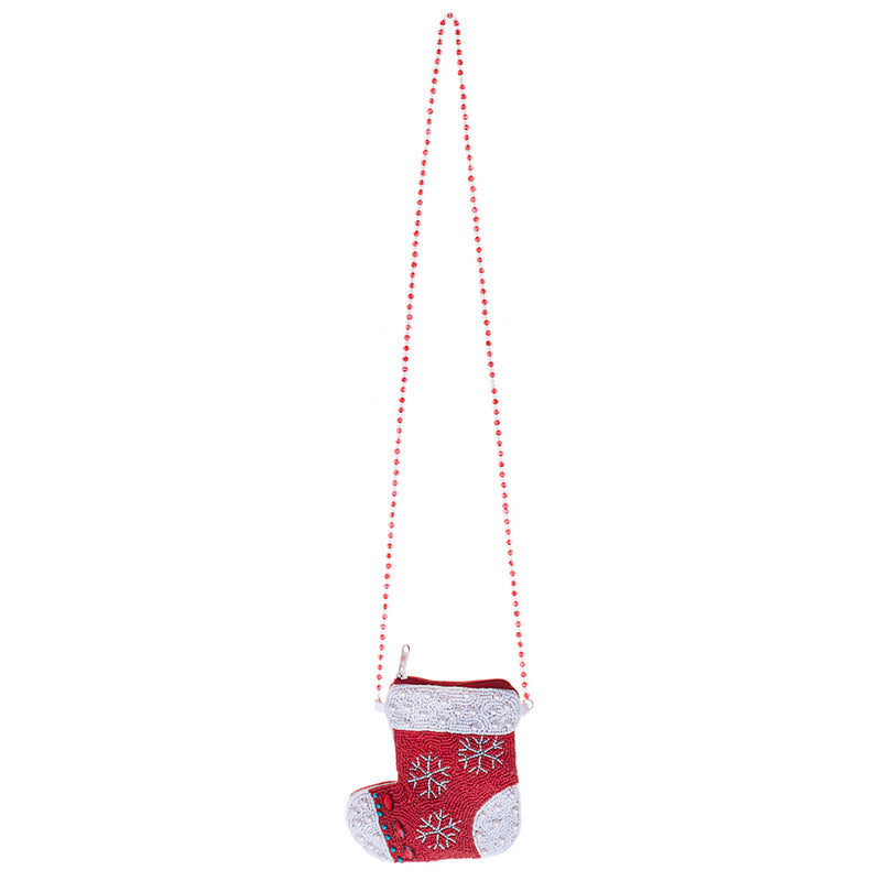 Christmas Stocking Beaded Crossbody Purse (Red)