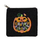 Happy Halloween Jack O Lantern Beaded Mini Pouch Bag