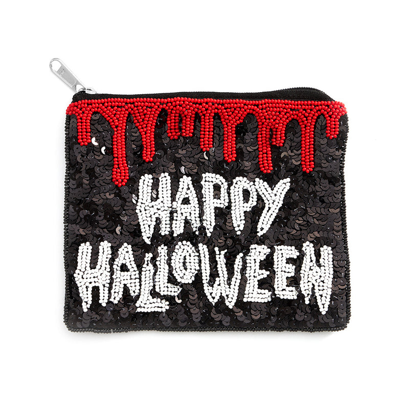 Fright Night Happy Halloween Sequin Beaded Mini Pouch Bag