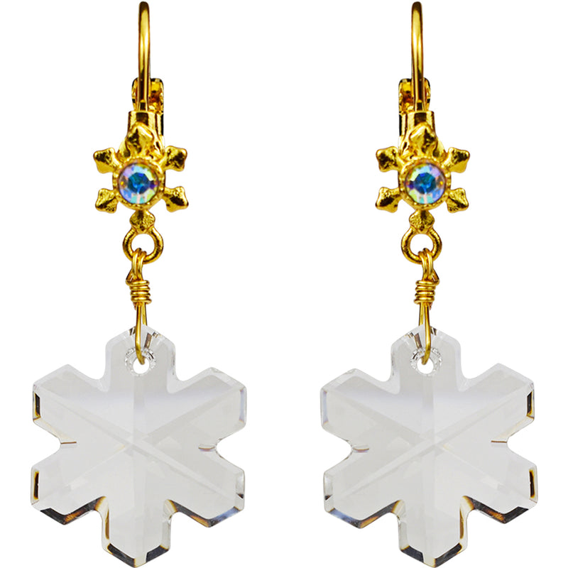 Crystal Ice Snowflake Leverback Earrings (Goldtone)