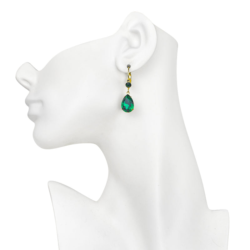 Goddess Tears Leverback Earrings (Goldtone/Emerald Green)