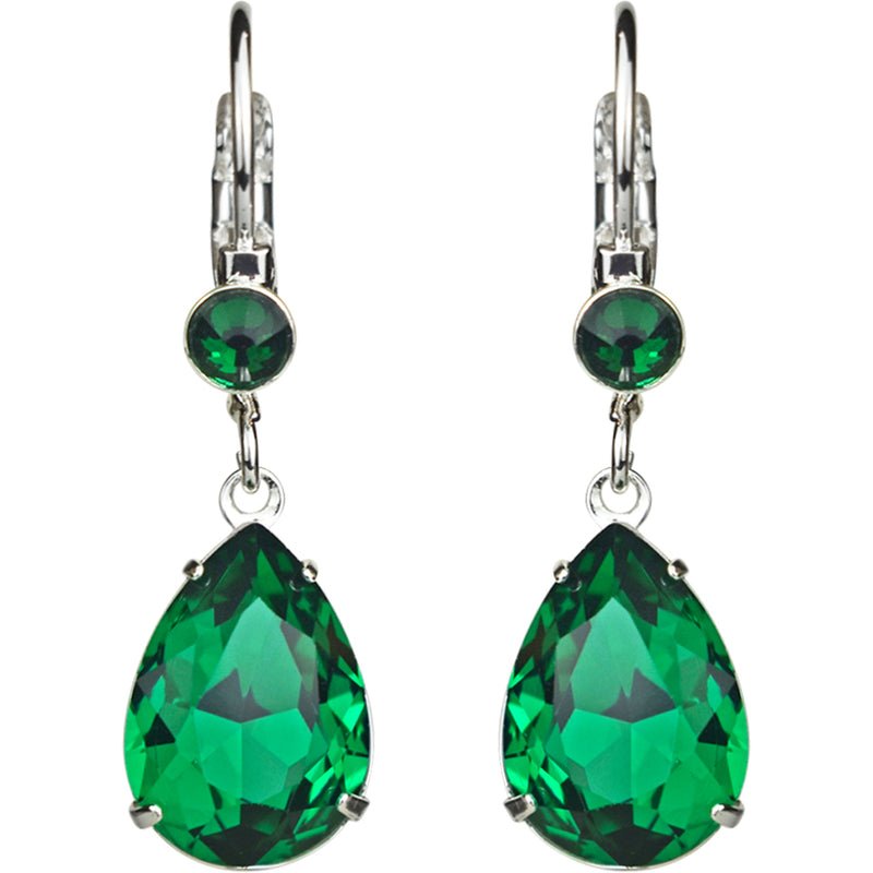 Goddess Tears Leverback Earrings (Sterling Silvertone/Emerald Green)