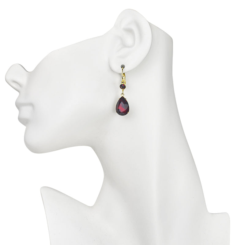 Goddess Tears Leverback Earrings (Goldtone/Ruby Red)