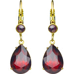 Goddess Tears Leverback Earrings (Goldtone/Ruby Red)