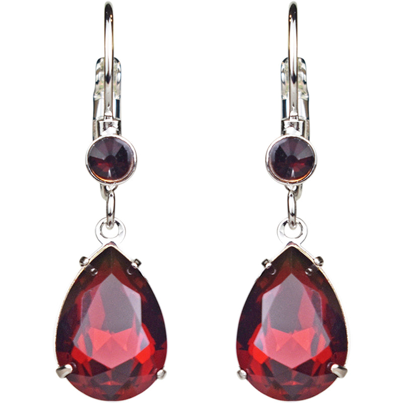 Goddess Tears Leverback Earrings (Sterling Silvertone/Ruby Red)